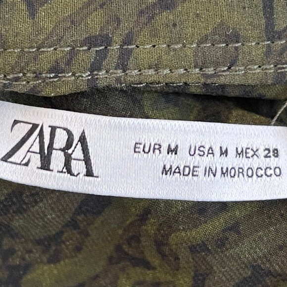 ZARA Forest Green & Black Print Lightweight Button Down Blouse: NWOT! Medium - Picture 3 of 7